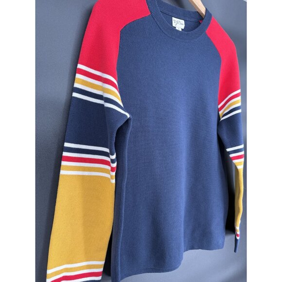 NWT J.Crew Men's Milano-Stitch Striped Sleeve Ski Sweater S Navy Red Yellow - Picture 2 of 10